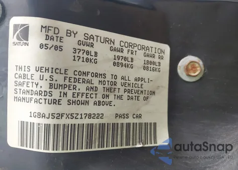 2005 Saturn Ion Ion 2 from USA, damaged, VIN 1G8AJ52FX5Z178222
